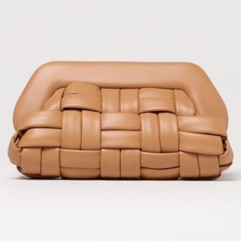 Woven Leather Clutch in Tan